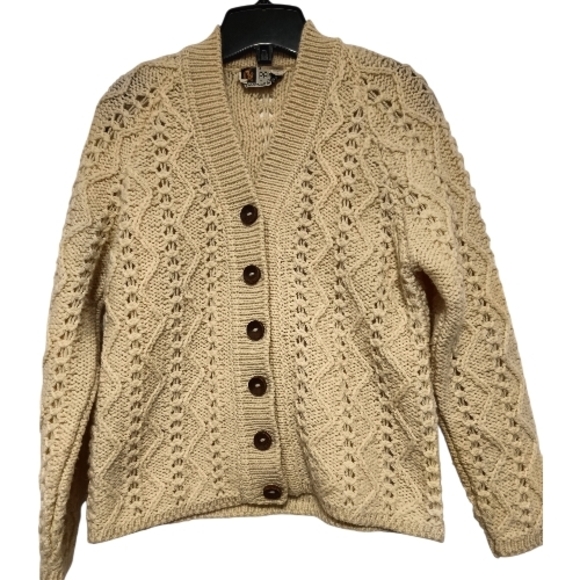 M🎄Pallas Irish Arran Wool Hand knit Cream Knit Cardigan Sweater - Picture 3 of 10